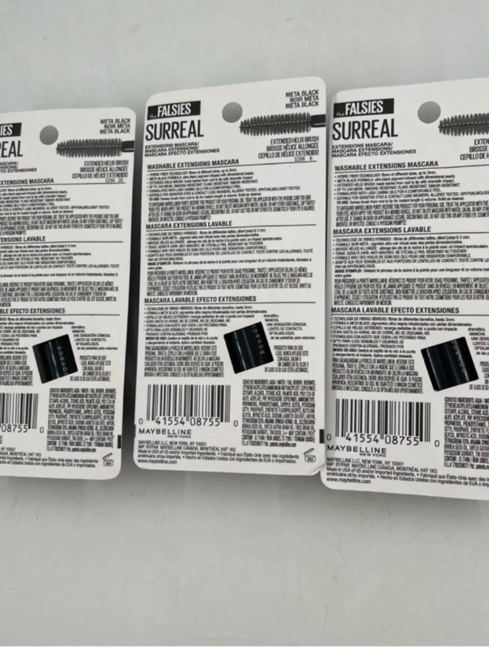 Lot of 3 - Maybelline Falsies SURREAL Extension Washable Mascara-Meta Black #165